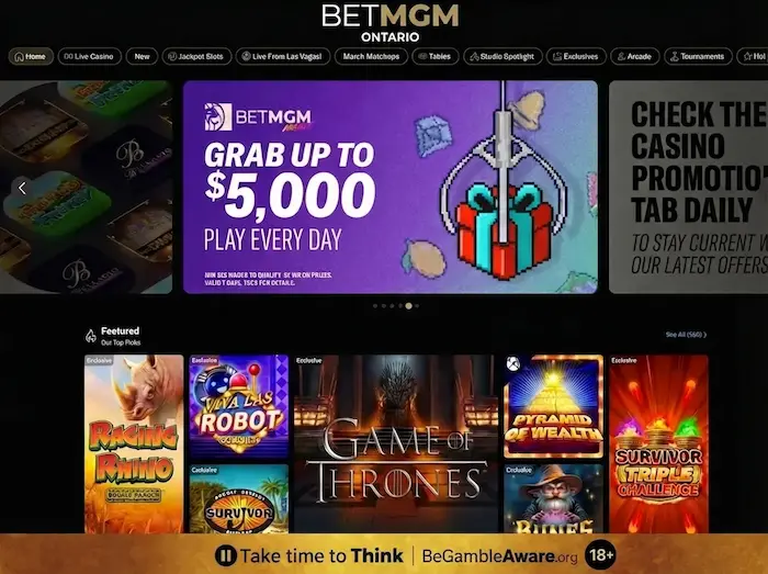 BetMGM Casino Ontario interface with responsible gaming message