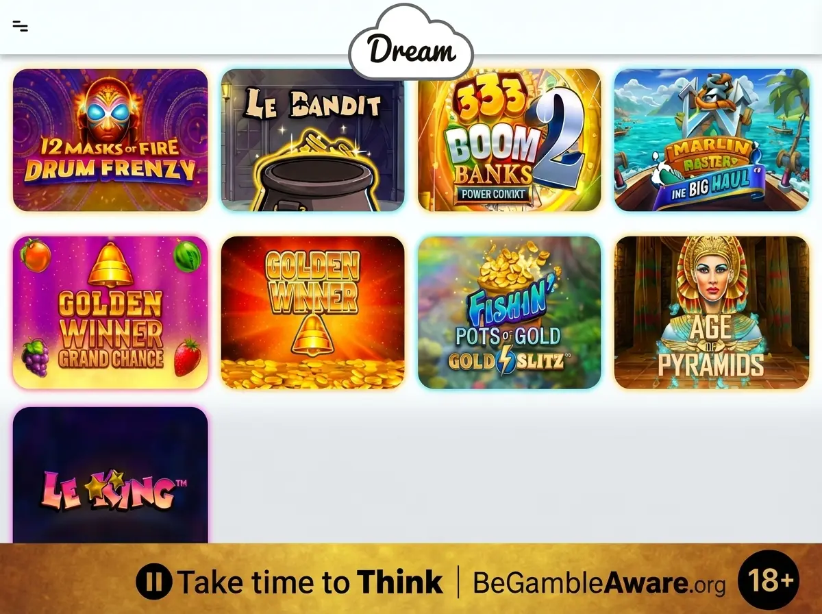 DreamJackpot Casino game lobby interface