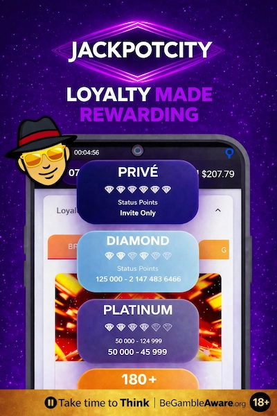 JackpotCity mobile casino interface with BeGambleAware responsible gaming tools